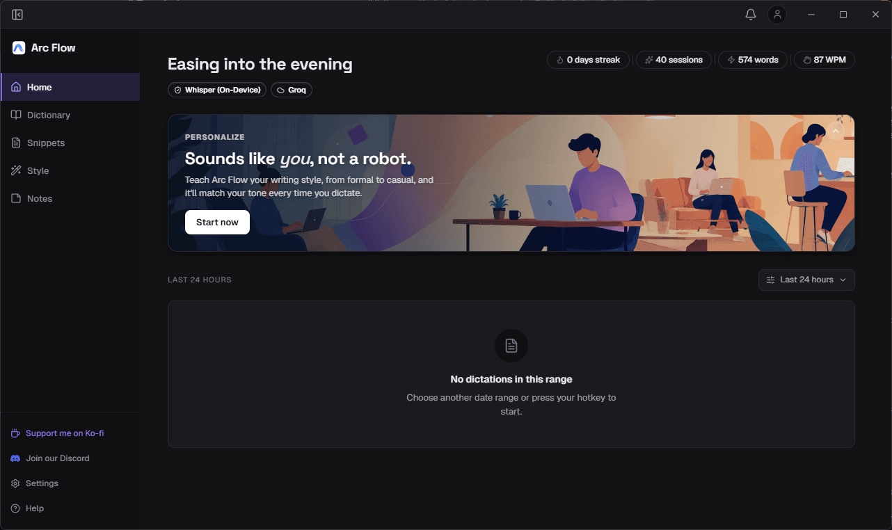 Arc Flow current UI – Home screen after design system migration