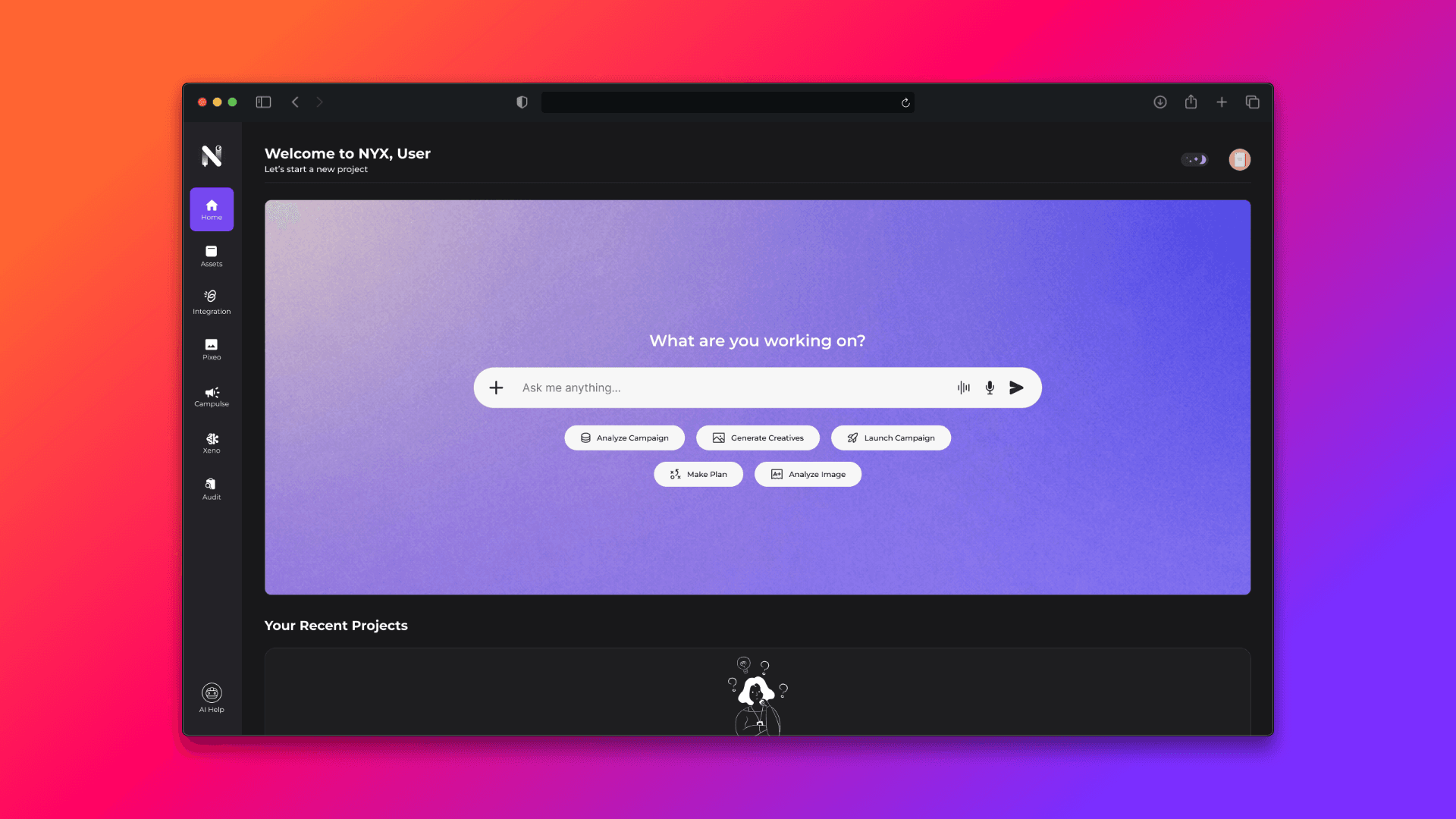 NYX.today Neo conversational homepage