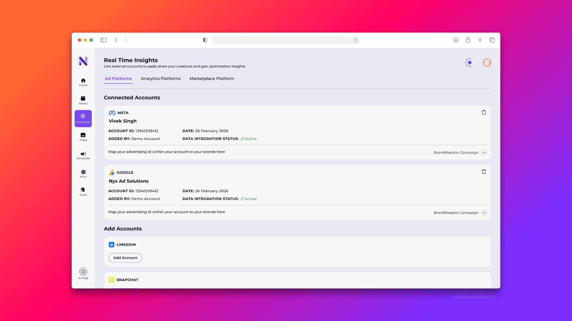 NYX.today integrations, light theme