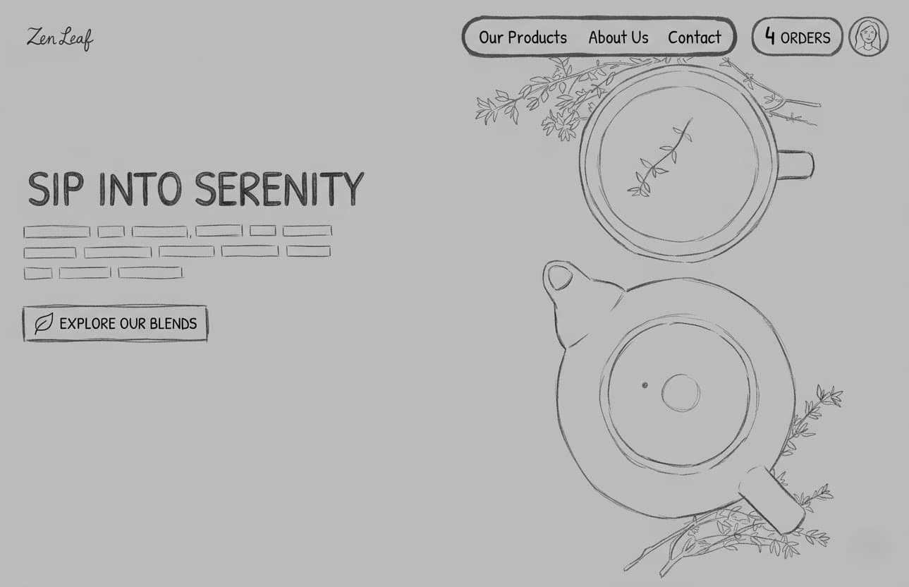 ZenLeaf homepage wireframe exploration